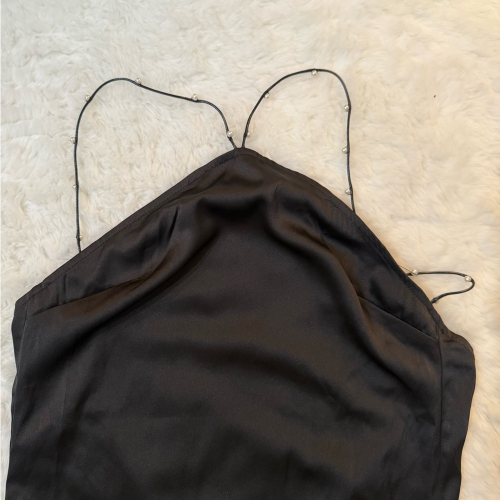 Commense Black Satin Slip Maxi Dress with Chain Straps - Picture 7 of 14